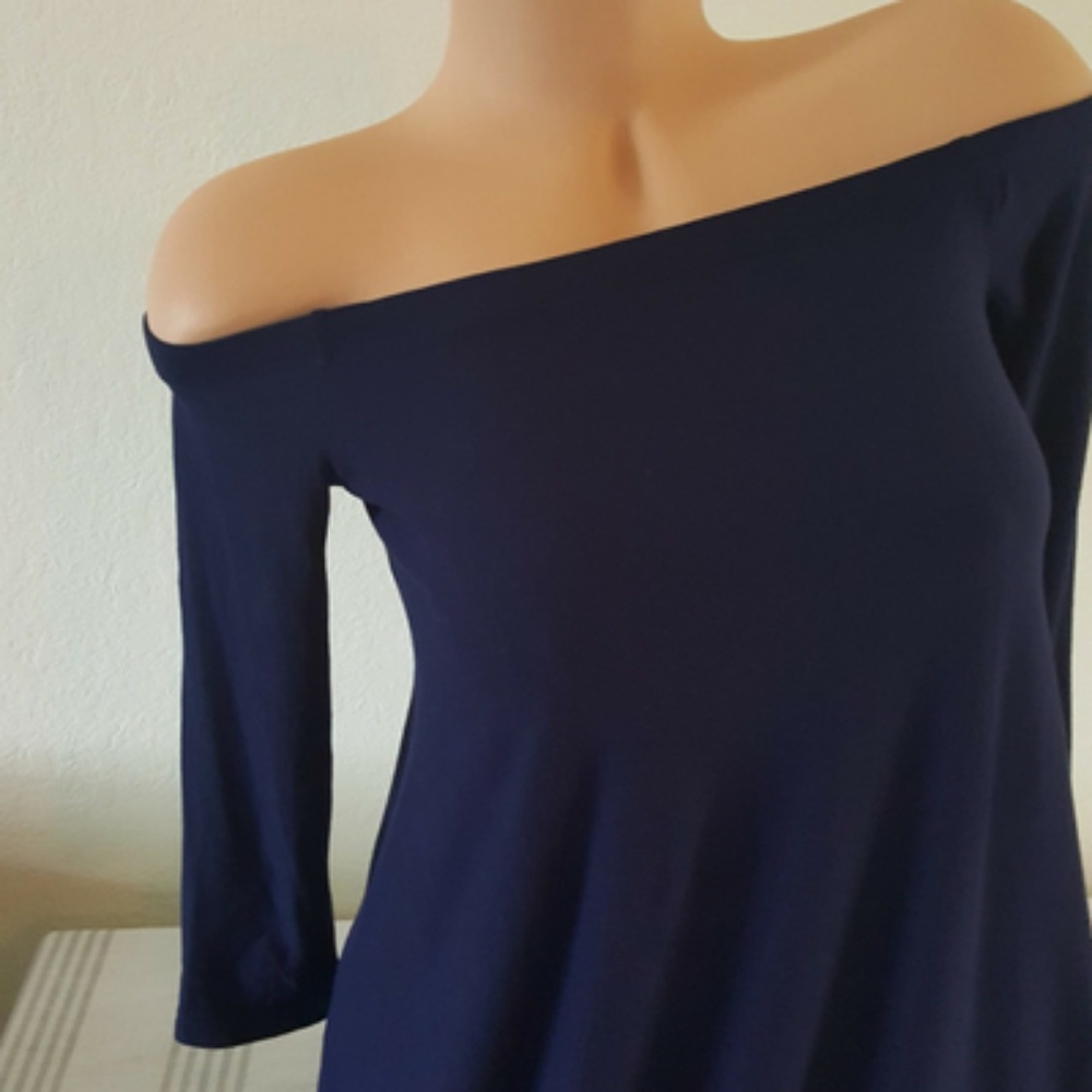 Off The Shoulder Dress Navy - Picture 2 of 5